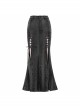 Black Snake-Like Leather Side Slit Hem Lace-Up Rivet Punk Long Skirt