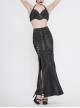 Black Snake-Like Leather Side Slit Hem Lace-Up Rivet Punk Long Skirt