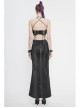 Black Snake-Like Leather Side Slit Hem Lace-Up Rivet Punk Long Skirt