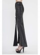 Black Snake-Like Leather Side Slit Hem Lace-Up Rivet Punk Long Skirt