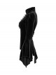 Black Stretch Velvet Front Ruffled Lace Stand Collar Irregular Flared Cuffs Elegant Gothic Style Long Sleeves T-Shirt