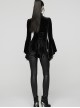 Black Stretch Velvet Front Ruffled Lace Stand Collar Irregular Flared Cuffs Elegant Gothic Style Long Sleeves T-Shirt