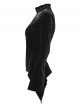 Black Velvet Ruffled Stand Collar Chest Hollow Heart Shape Demon's Hand Decals Irregular Hem Gothic Style Long Sleeves T-Shirt