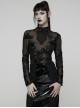 Black Translucent Stretch 3D Floral Mesh Splicing Lace Retro Gothic Long Sleeves Undershirt