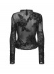 Black Translucent Stretch 3D Floral Mesh Splicing Lace Retro Gothic Long Sleeves Undershirt