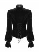 Black Stretch Velvet Splicing Leather-Like Texture Stand Collar Front Delicate 3D Embroidery Gorgeous Visual Gothic Style Long Sleeves Shirt
