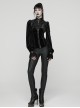 Black Stretch Velvet Splicing Leather-Like Texture Stand Collar Front Delicate 3D Embroidery Gorgeous Visual Gothic Style Long Sleeves Shirt