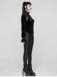 Black Stretch Velvet Splicing Leather-Like Texture Stand Collar Front Delicate 3D Embroidery Gorgeous Visual Gothic Style Long Sleeves Shirt