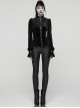 Black Stretch Velvet Splicing Leather-Like Texture Stand Collar Front Delicate 3D Embroidery Gorgeous Visual Gothic Style Long Sleeves Shirt