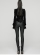 Black Stretch Velvet Splicing Leather-Like Texture Stand Collar Front Delicate 3D Embroidery Gorgeous Visual Gothic Style Long Sleeves Shirt