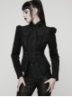 Black Embroidered Woolen Elegant Small Turn-Down Collar Long Sleeves Gothic Style Short Coat