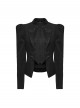 Black Embroidered Woolen Elegant Small Turn-Down Collar Long Sleeves Gothic Style Short Coat