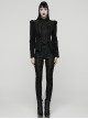 Black Embroidered Woolen Elegant Small Turn-Down Collar Long Sleeves Gothic Style Short Coat