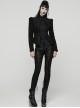 Black Embroidered Woolen Elegant Small Turn-Down Collar Long Sleeves Gothic Style Short Coat