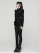 Black Embroidered Woolen Elegant Small Turn-Down Collar Long Sleeves Gothic Style Short Coat