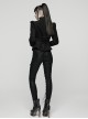 Black Embroidered Woolen Elegant Small Turn-Down Collar Long Sleeves Gothic Style Short Coat