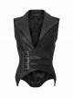 Black Splicing Woven Fabric Lapel Metal Eyelets Decoration Waist Gorgeous Buckles Irregular Hem Punk Style Vest