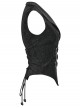 Black Splicing Woven Fabric Lapel Metal Eyelets Decoration Waist Gorgeous Buckles Irregular Hem Punk Style Vest