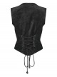 Black Splicing Woven Fabric Lapel Metal Eyelets Decoration Waist Gorgeous Buckles Irregular Hem Punk Style Vest