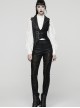 Black Splicing Woven Fabric Lapel Metal Eyelets Decoration Waist Gorgeous Buckles Irregular Hem Punk Style Vest