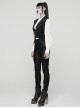 Black Splicing Woven Fabric Lapel Metal Eyelets Decoration Waist Gorgeous Buckles Irregular Hem Punk Style Vest