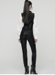 Black Splicing Woven Fabric Lapel Metal Eyelets Decoration Waist Gorgeous Buckles Irregular Hem Punk Style Vest