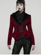 Red Velveteen Vintage Print Black Lapel Elegant Cinched-Waist Gothic Style Long Sleeves Coat