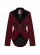 Red Velveteen Vintage Print Black Lapel Elegant Cinched-Waist Gothic Style Long Sleeves Coat