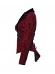 Red Velveteen Vintage Print Black Lapel Elegant Cinched-Waist Gothic Style Long Sleeves Coat