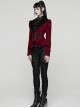 Red Velveteen Vintage Print Black Lapel Elegant Cinched-Waist Gothic Style Long Sleeves Coat