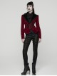 Red Velveteen Vintage Print Black Lapel Elegant Cinched-Waist Gothic Style Long Sleeves Coat