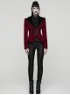 Red Velveteen Vintage Print Black Lapel Elegant Cinched-Waist Gothic Style Long Sleeves Coat