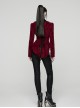 Red Velveteen Vintage Print Black Lapel Elegant Cinched-Waist Gothic Style Long Sleeves Coat