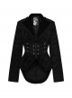 Black Velveteen Vintage Print Lace Edges Lapel Elegant Cinched-Waist Gothic Style Long Sleeves Coat