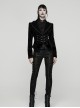 Black Velveteen Vintage Print Lace Edges Lapel Elegant Cinched-Waist Gothic Style Long Sleeves Coat