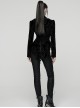 Black Velveteen Vintage Print Lace Edges Lapel Elegant Cinched-Waist Gothic Style Long Sleeves Coat