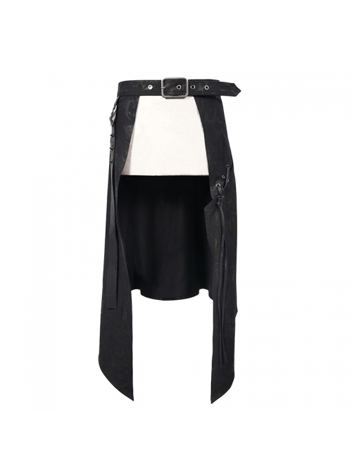 Fog Flower Print Pattern Waistband Asymmetrical Hem Side Lace-Up Black Punk Kilt