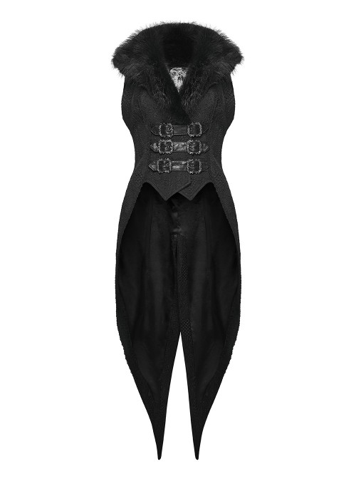 Black Plush Lapel Exquisite Jacquard Gorgeous Metal Buckles Tuxedo-Style Gothic Style Vest