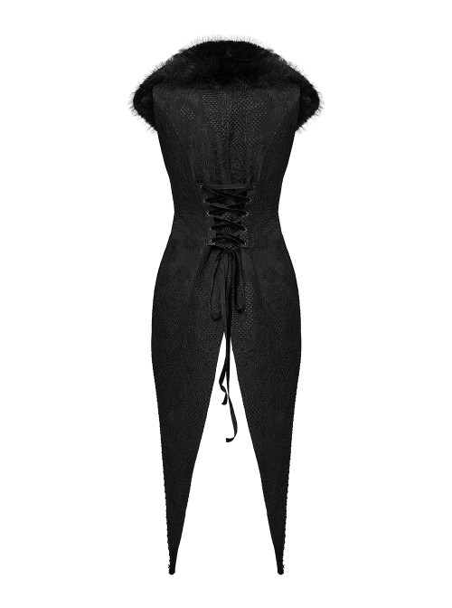 Black Plush Lapel Exquisite Jacquard Gorgeous Metal Buckles Tuxedo-Style Gothic Style Vest