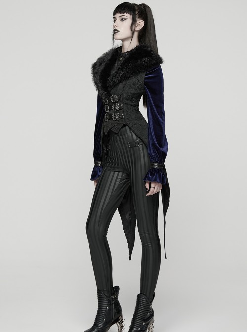 Black Plush Lapel Exquisite Jacquard Gorgeous Metal Buckles Tuxedo-Style Gothic Style Vest