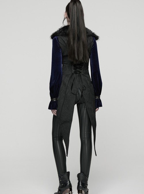 Black Plush Lapel Exquisite Jacquard Gorgeous Metal Buckles Tuxedo-Style Gothic Style Vest