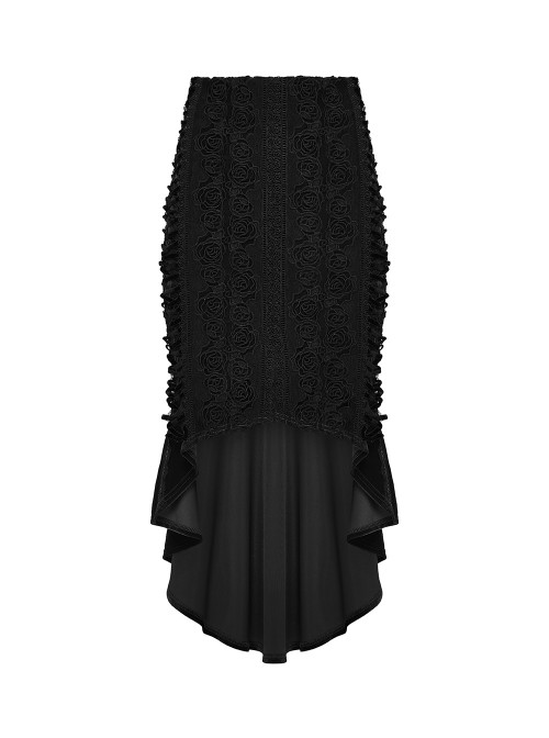 Black Velvet Elegant Rose Lace Retro High-Low Design Gothic Style Fishtail Skirt