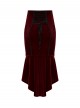 Red Velvet Black Elegant Rose Lace Retro High-Low Design Gothic Style Fishtail Skirt