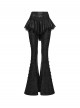 Black Sparkling Printed Knitted Delicate Lace Trims Shirred Hem Gothic Style Flared Skirt Pants