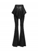 Black Sparkling Printed Knitted Delicate Lace Trims Shirred Hem Gothic Style Flared Skirt Pants
