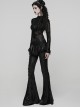 Black Sparkling Printed Knitted Delicate Lace Trims Shirred Hem Gothic Style Flared Skirt Pants