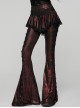 Red Sparkling Printed Knitted Black Delicate Lace Trims Shirred Hem Gothic Style Flared Skirt Pants