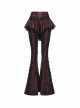 Red Sparkling Printed Knitted Black Delicate Lace Trims Shirred Hem Gothic Style Flared Skirt Pants