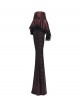Red Sparkling Printed Knitted Black Delicate Lace Trims Shirred Hem Gothic Style Flared Skirt Pants