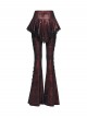 Red Sparkling Printed Knitted Black Delicate Lace Trims Shirred Hem Gothic Style Flared Skirt Pants